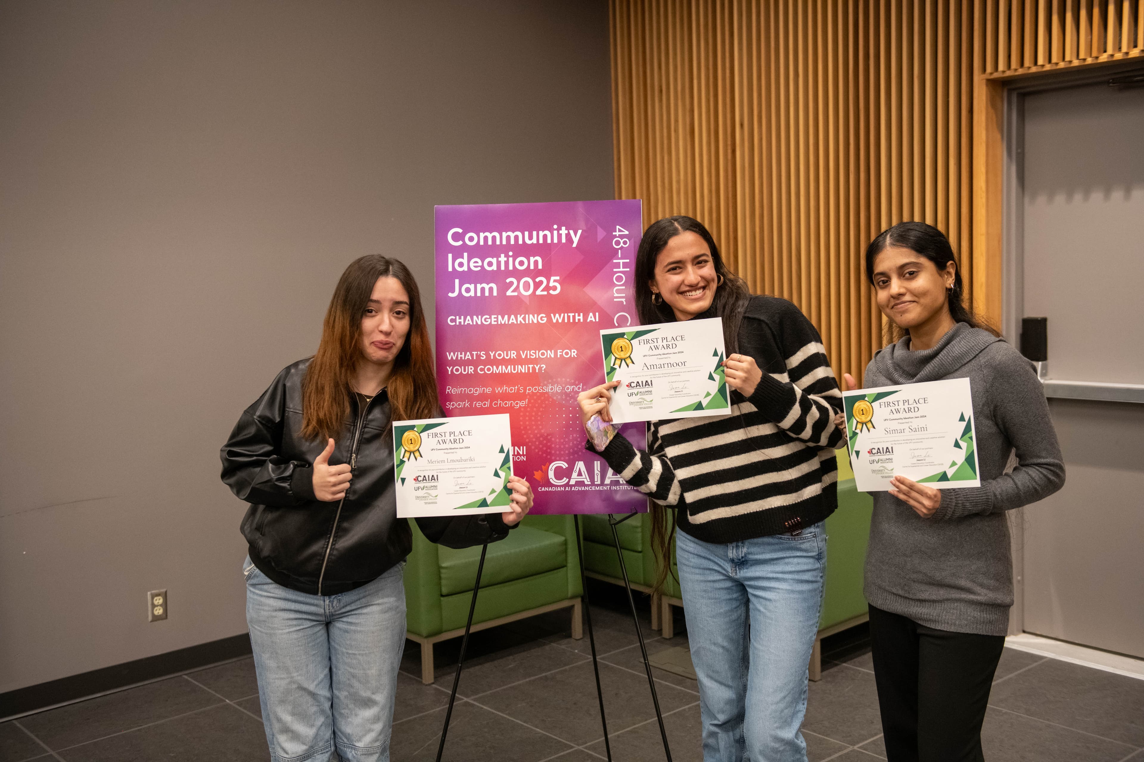 AgriVerse team holding first place award certificates